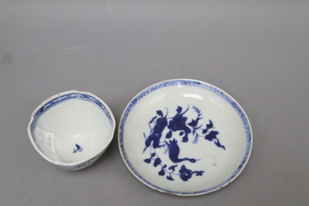 Two Chinese blue and white cups and a saucer, one with reign mark